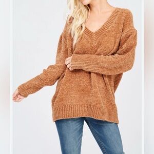 Pink Lily Boutique Oversized Chenille Golden Brown Sweater Size Small